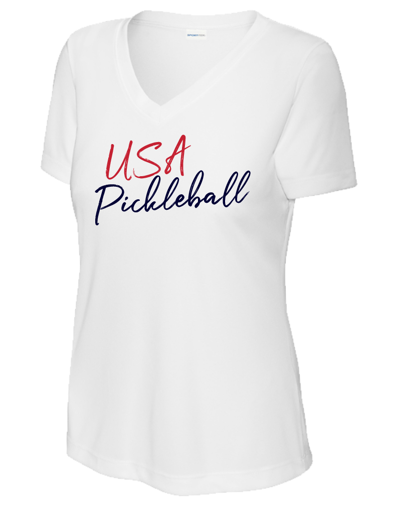 USA Pickleball Script Performance V-Neck – USAPickleballShop.com