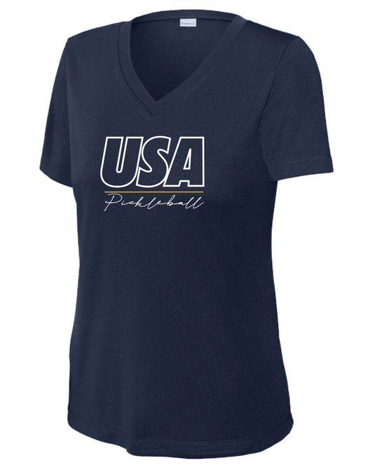 USA Pickleball Stacked Performance V-Neck